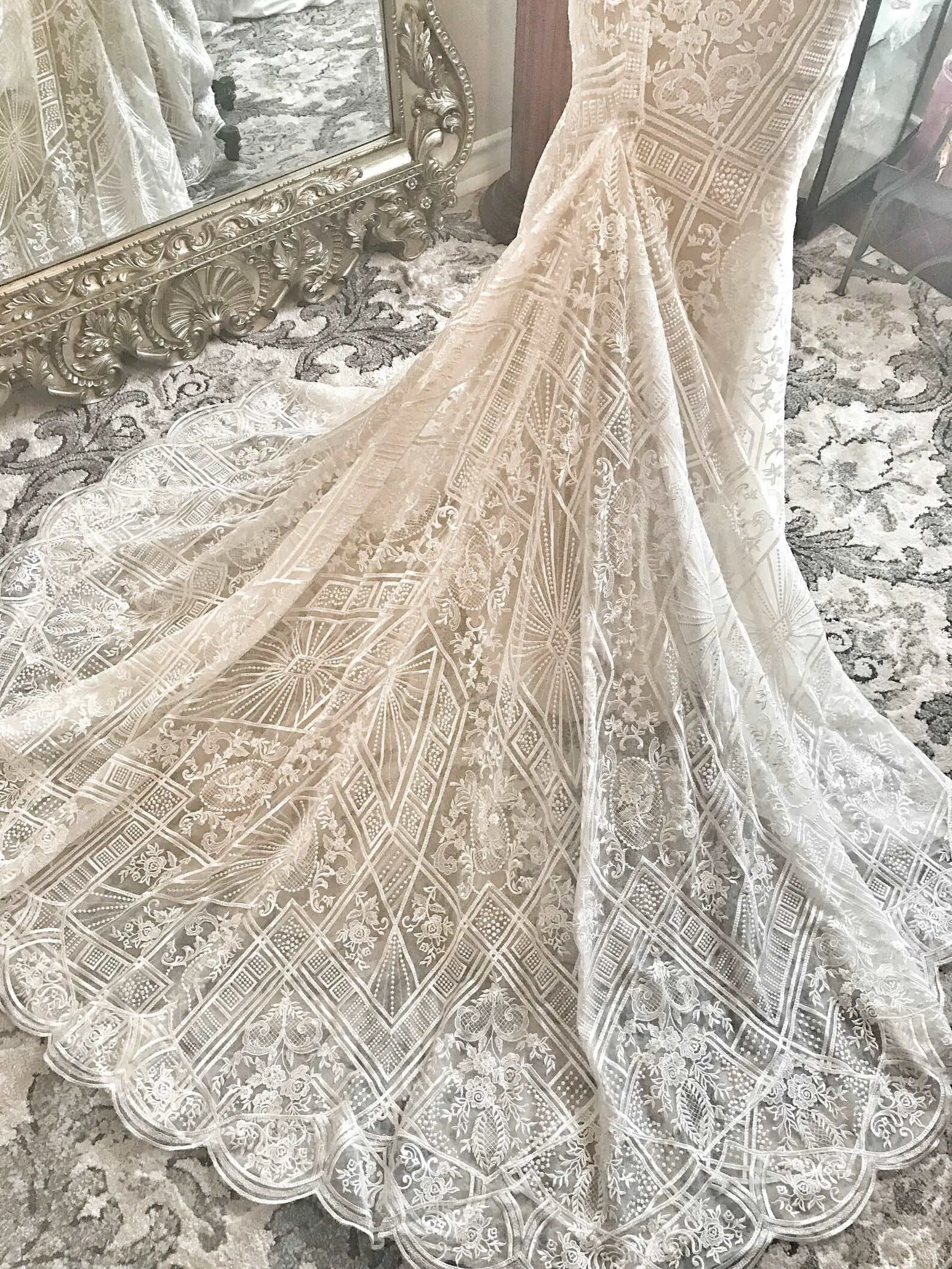 Plunge Neckline Beaded Lace Fit & Flare Wedding Dress | Natalia