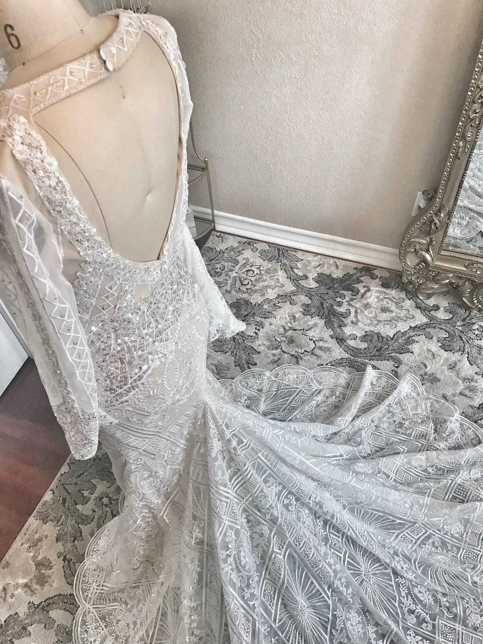 Plunge Neckline Beaded Lace Fit & Flare Wedding Dress | Natalia