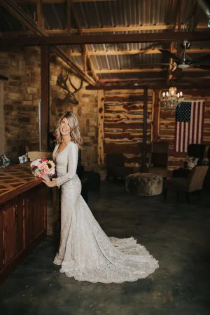Plunge Neckline Beaded Lace Fit & Flare Wedding Dress | Natalia