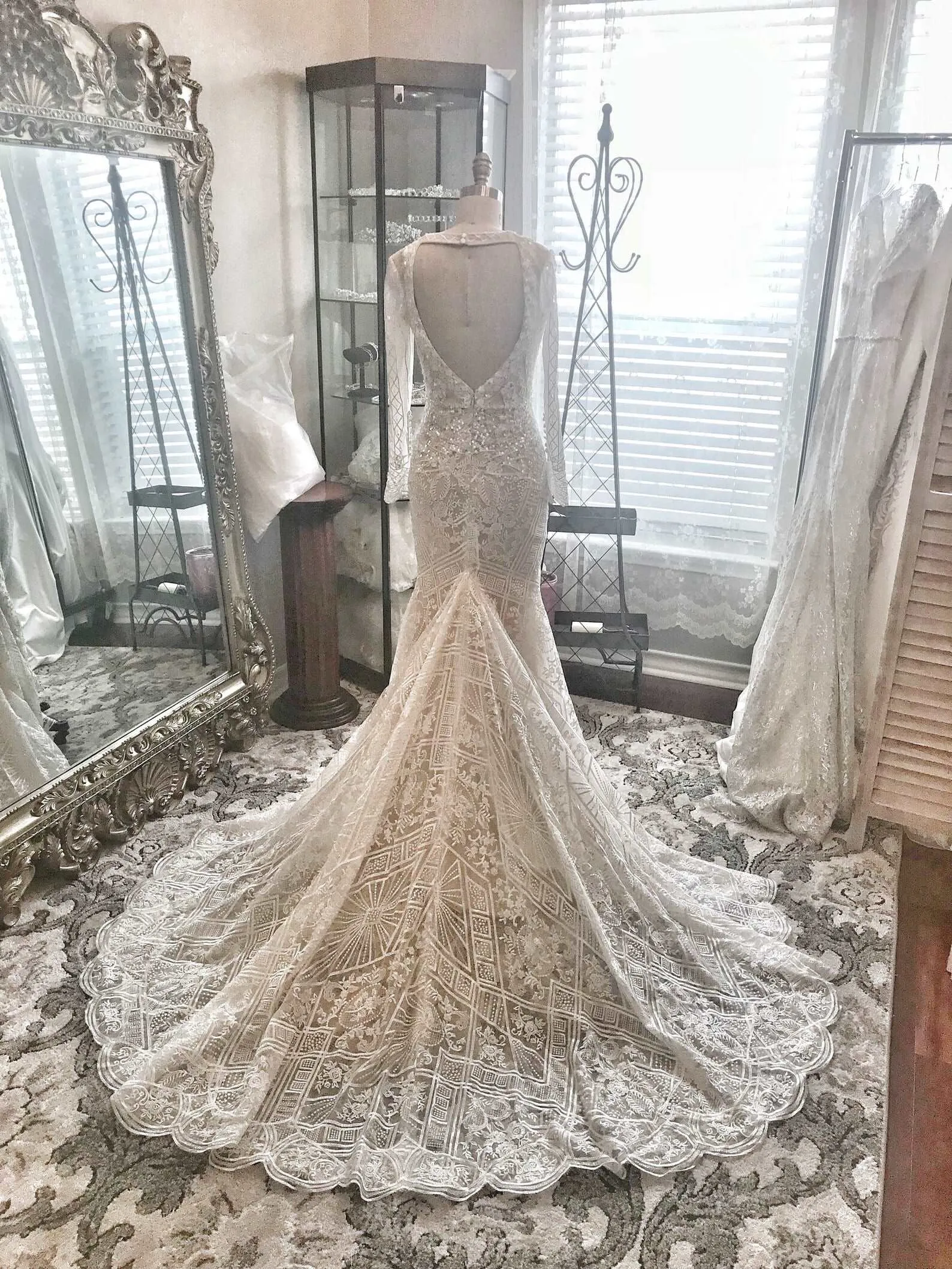 Plunge Neckline Beaded Lace Fit & Flare Wedding Dress | Natalia