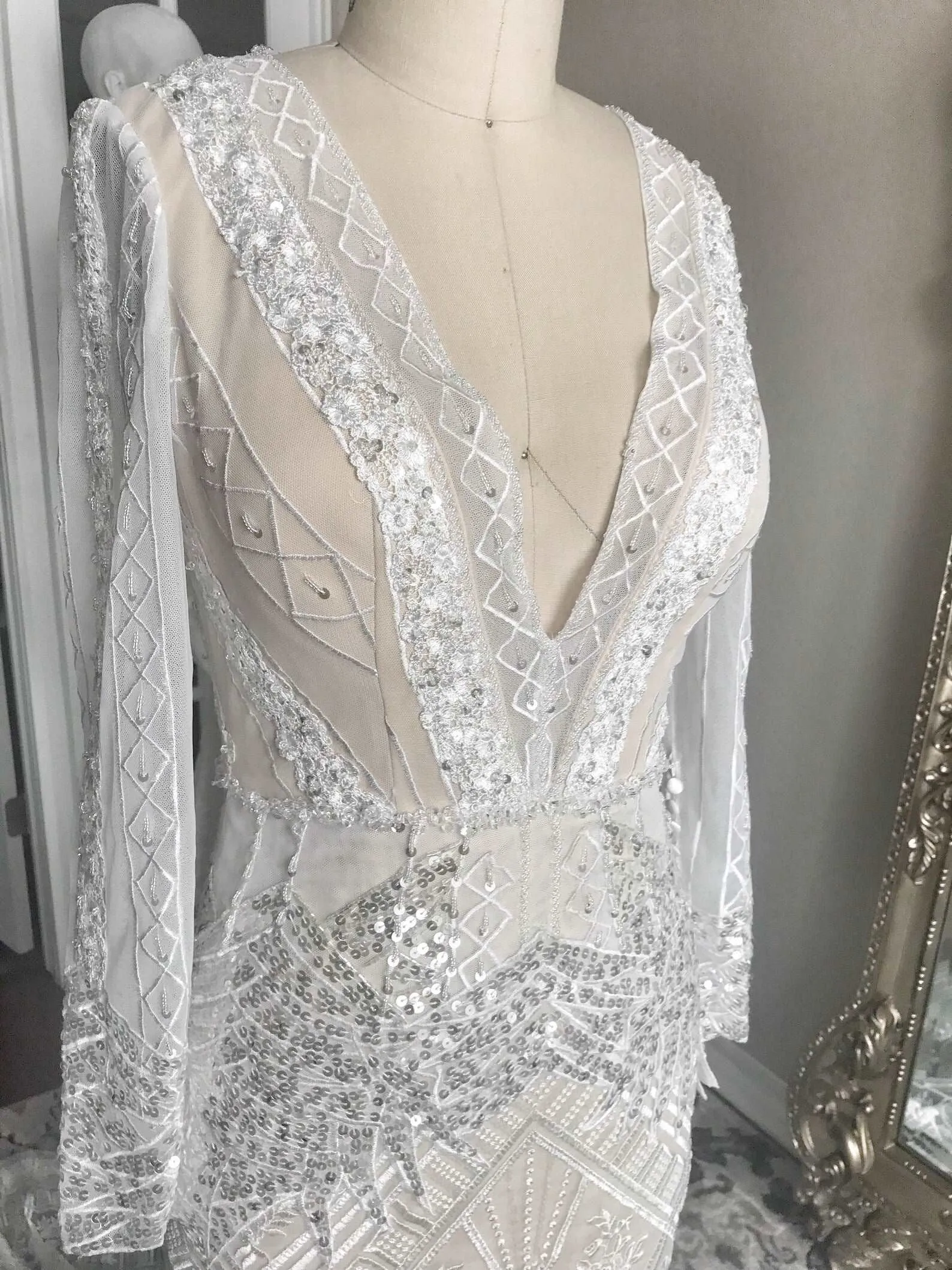 Plunge Neckline Beaded Lace Fit & Flare Wedding Dress | Natalia