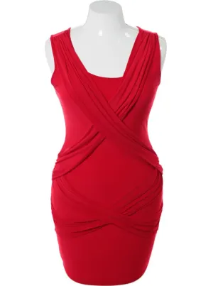 Plus Size Criss Cross Front Red Dress