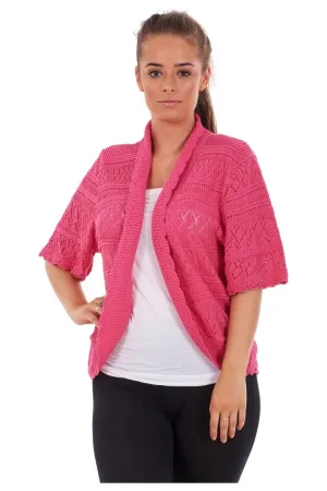 Plus Size Knitted Crochet Short Sleeve Shrug