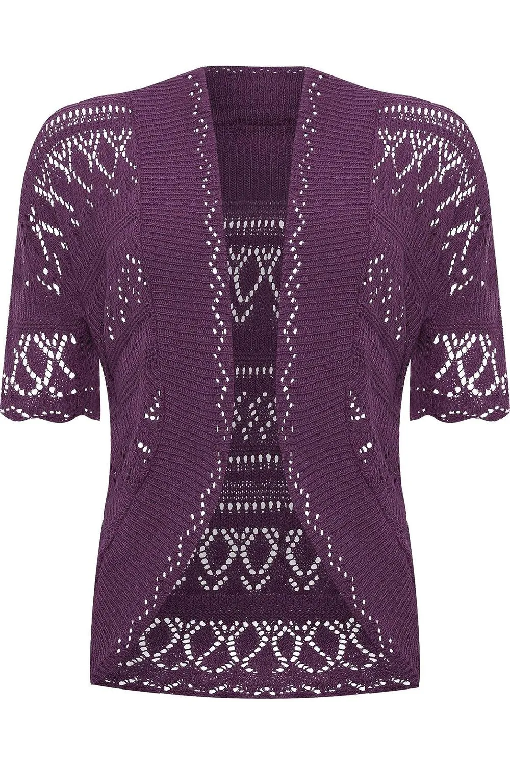 Plus Size Knitted Crochet Short Sleeve Shrug