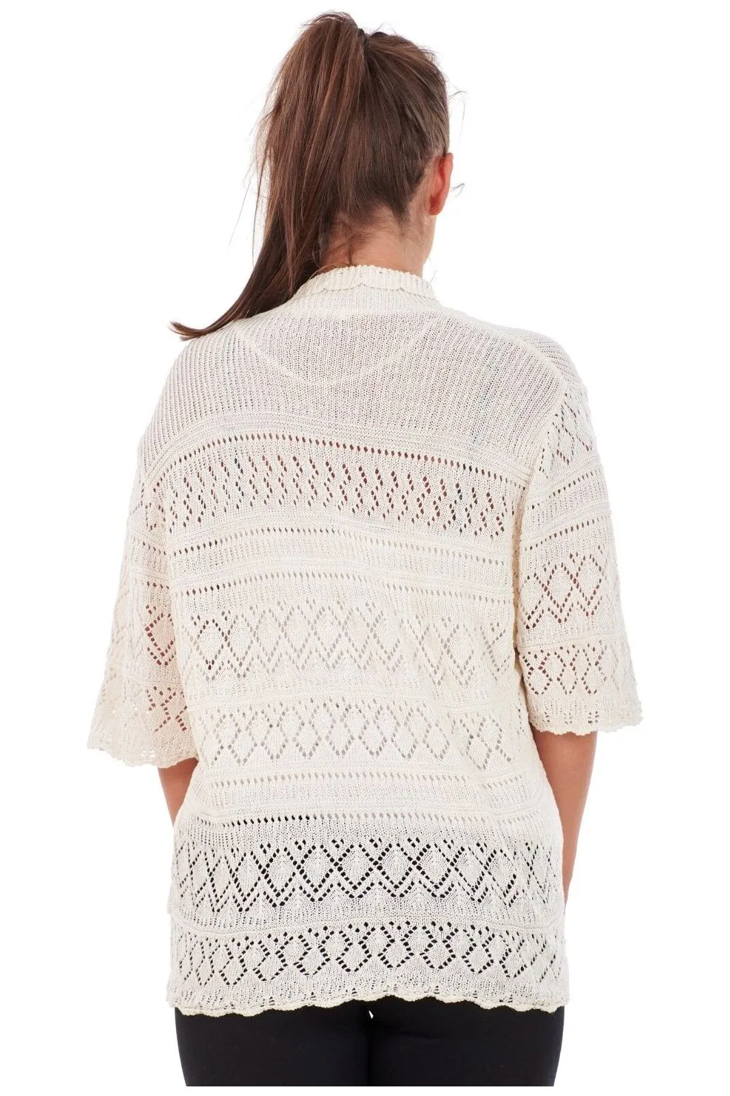 Plus Size Knitted Crochet Short Sleeve Shrug