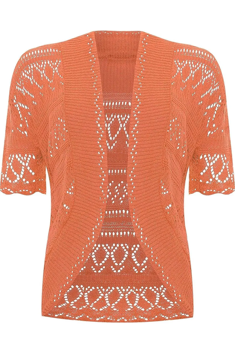 Plus Size Knitted Crochet Short Sleeve Shrug