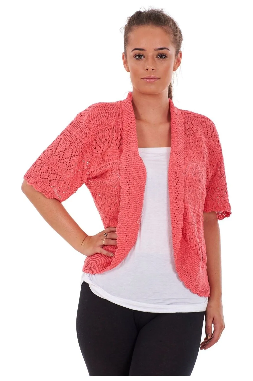 Plus Size Knitted Crochet Short Sleeve Shrug