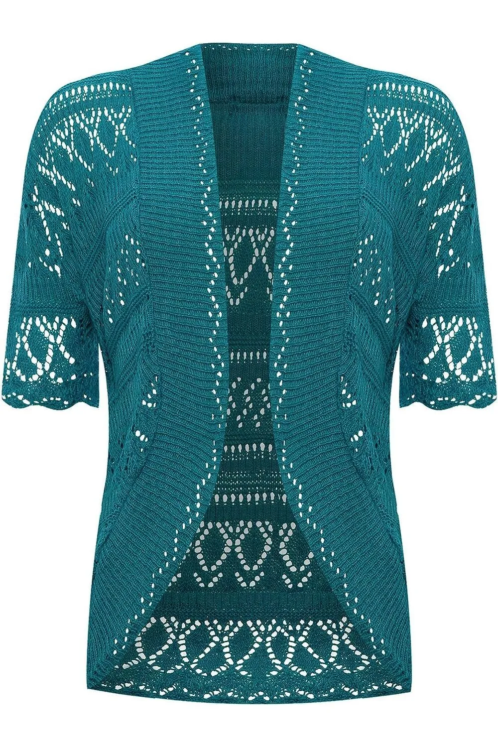 Plus Size Knitted Crochet Short Sleeve Shrug