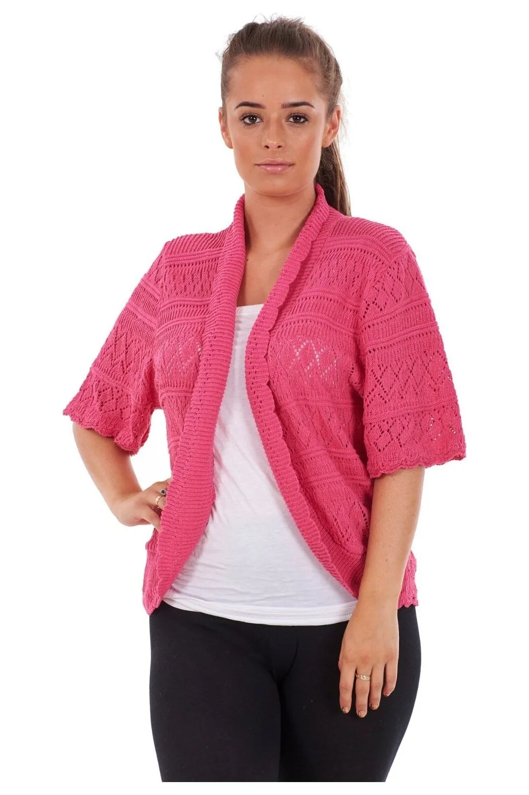 Plus Size Knitted Crochet Short Sleeve Shrug