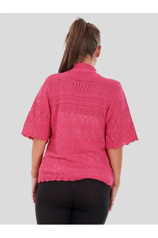 Plus Size Knitted Crochet Short Sleeve Shrug