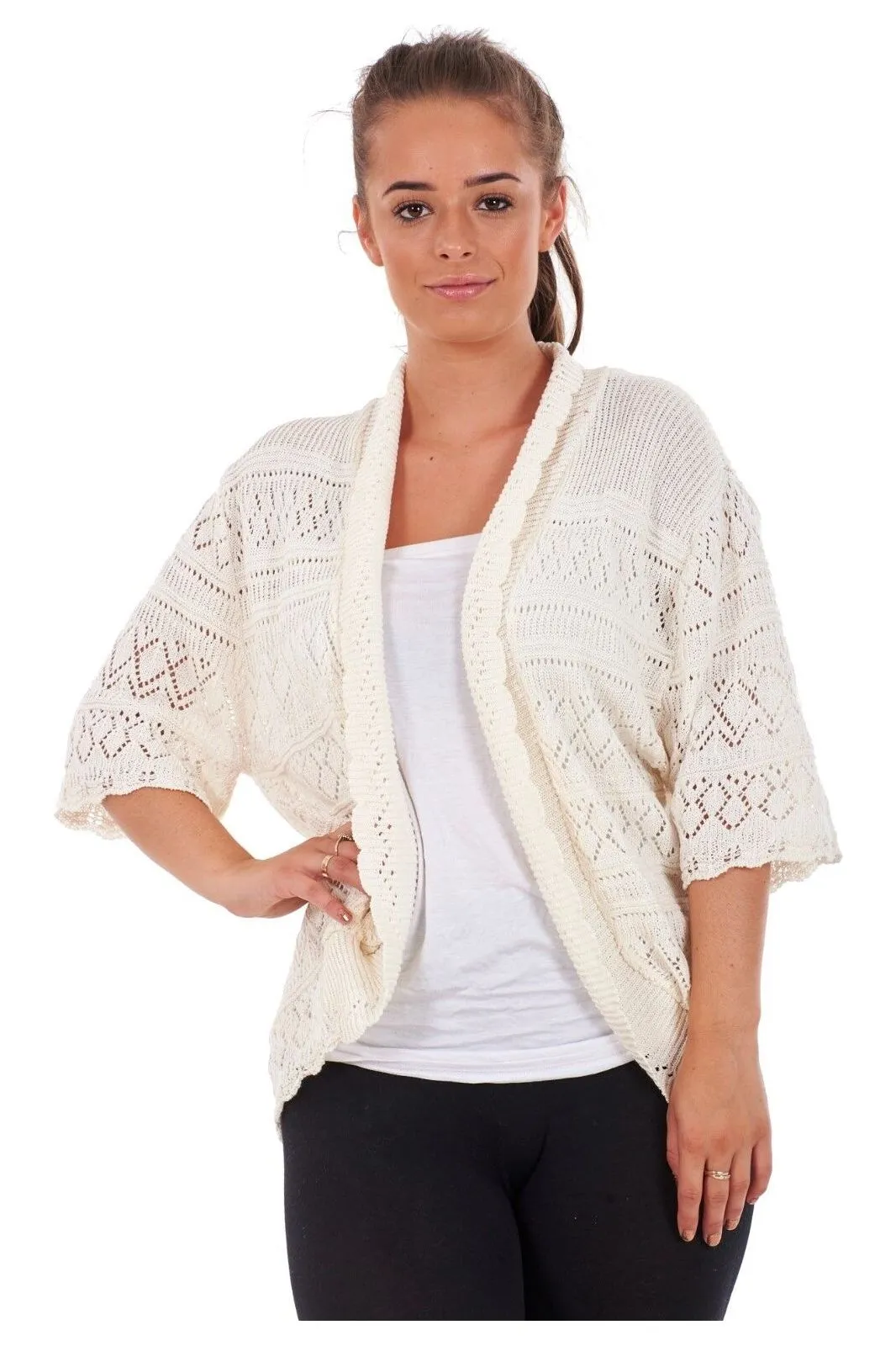 Plus Size Knitted Crochet Short Sleeve Shrug