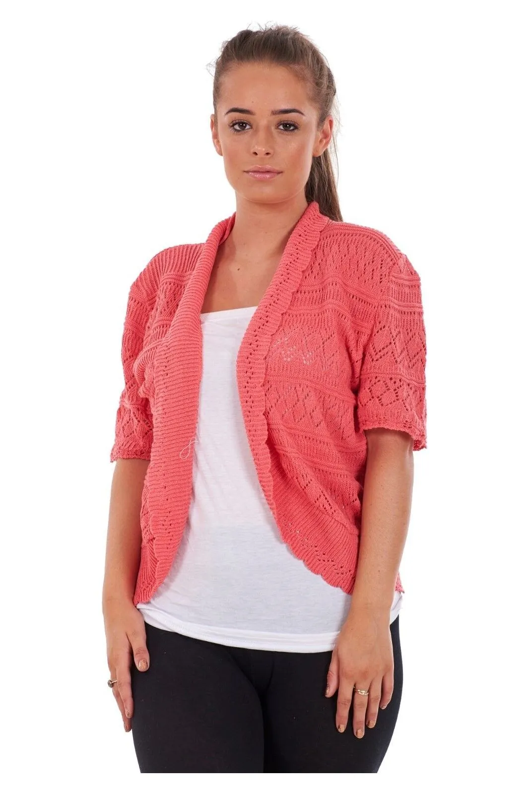 Plus Size Knitted Crochet Short Sleeve Shrug