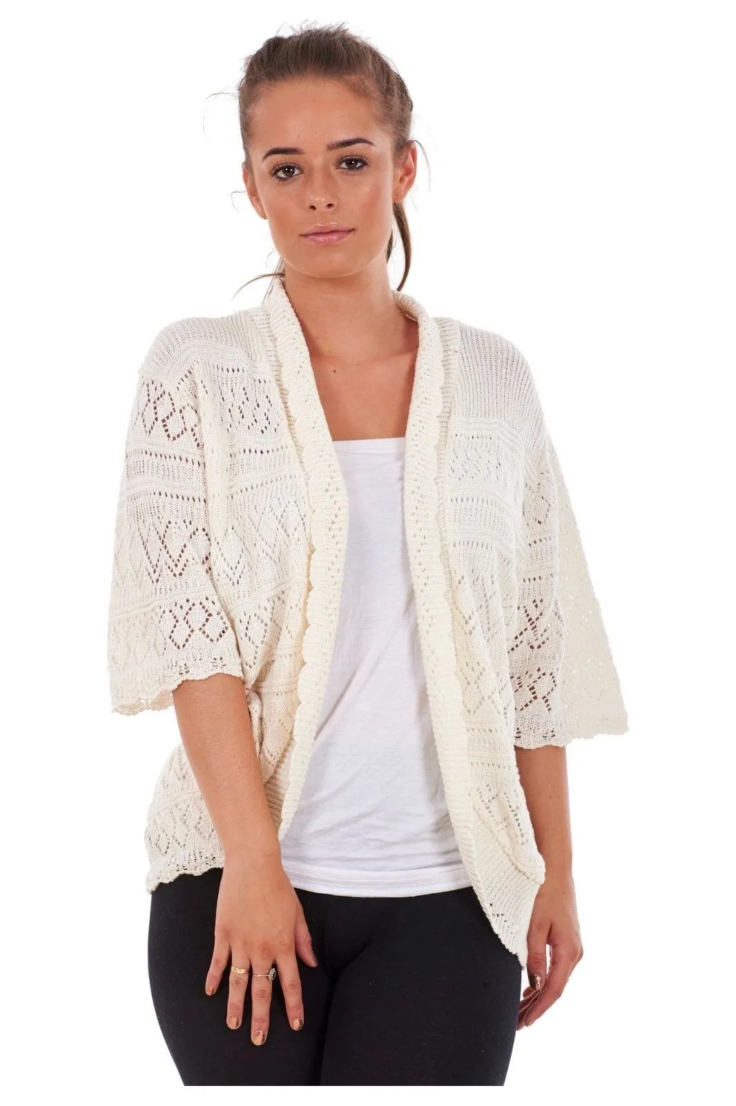 Plus Size Knitted Crochet Short Sleeve Shrug