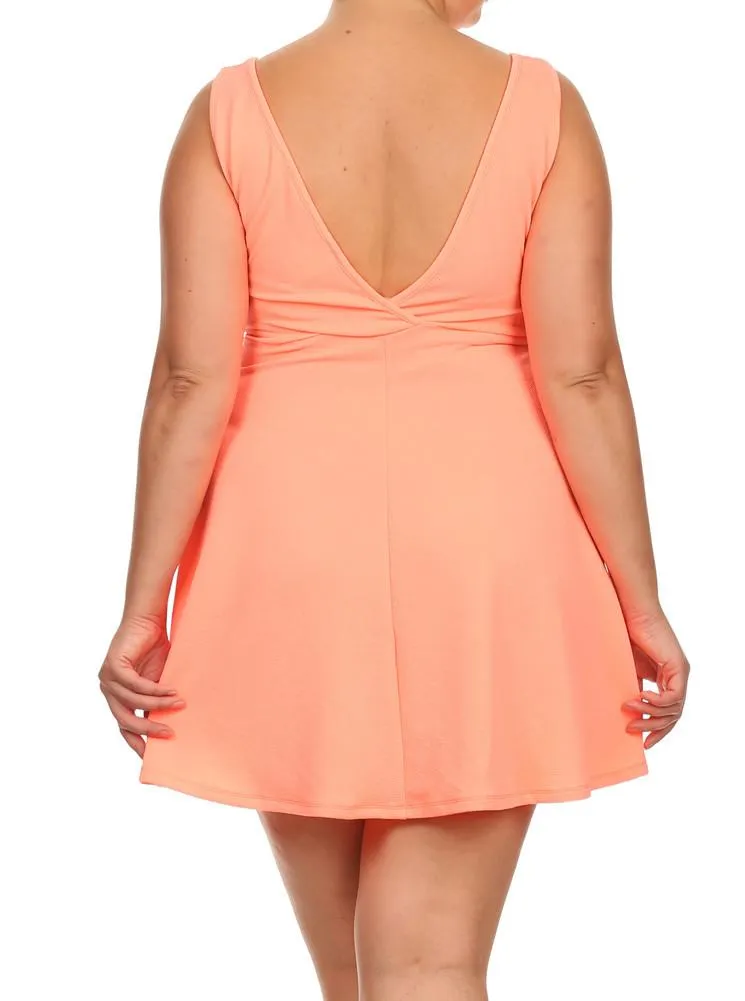 Plus Size Sweetheart Neon Peach Skater Dress