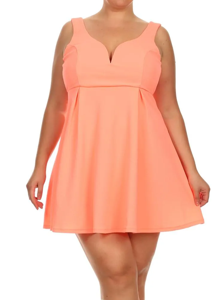 Plus Size Sweetheart Neon Peach Skater Dress