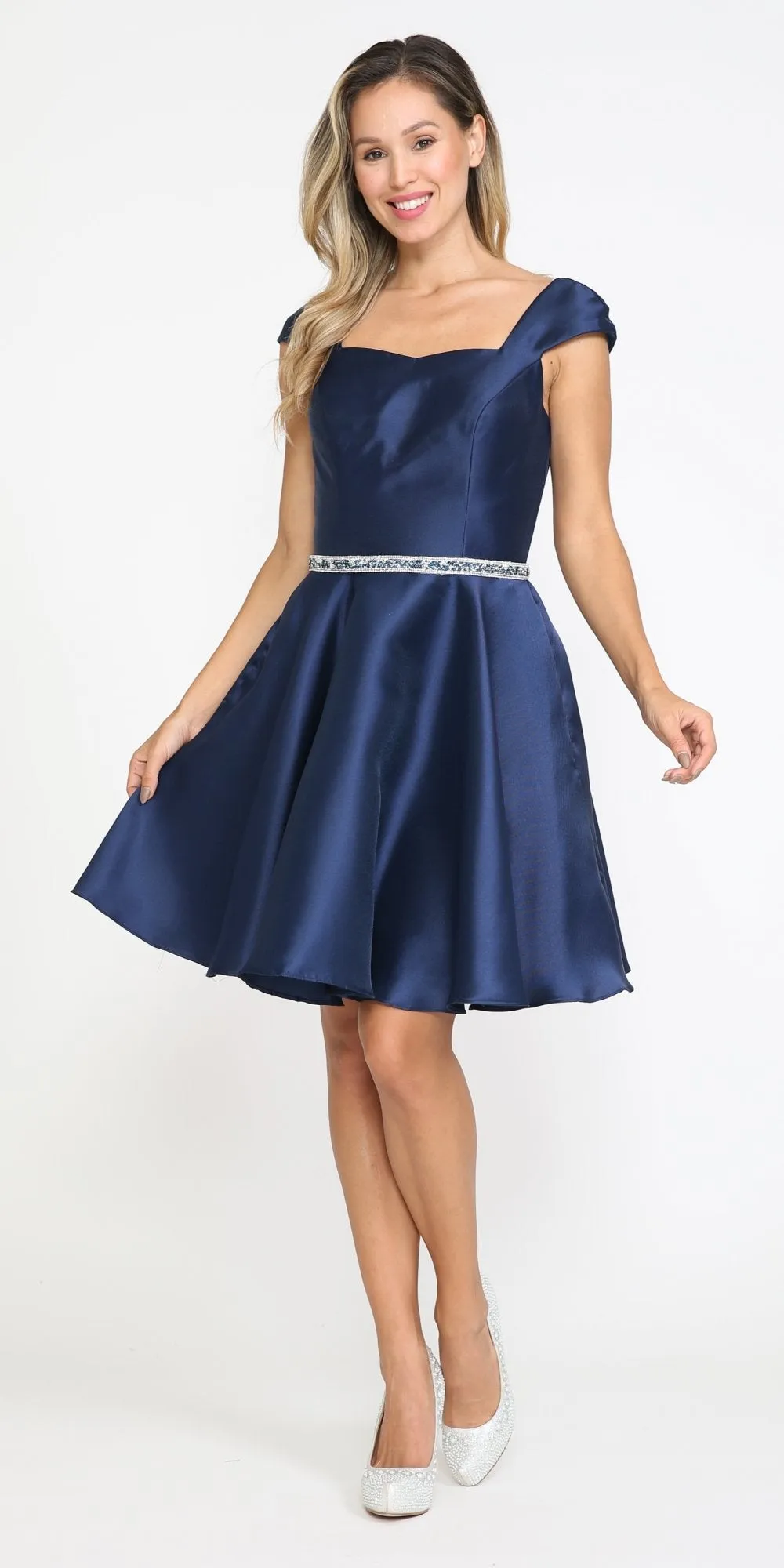 Poly USA 8416 Short A-Line Mikado Dress with Pockets