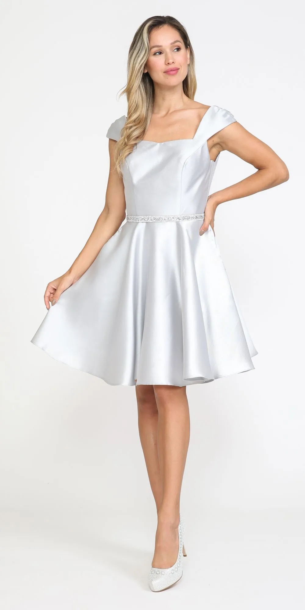 Poly USA 8416 Short A-Line Mikado Dress with Pockets