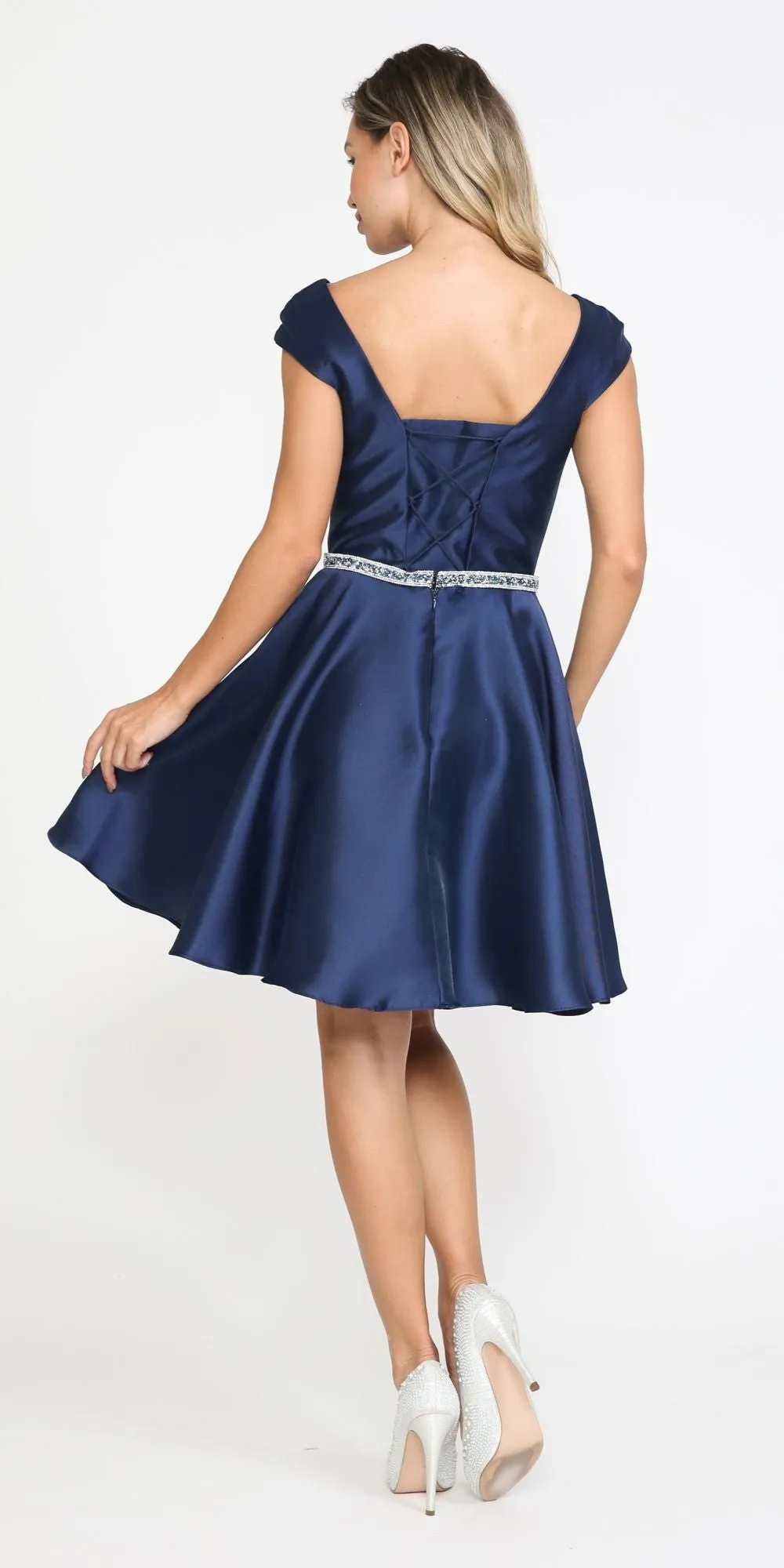 Poly USA 8416 Short A-Line Mikado Dress with Pockets