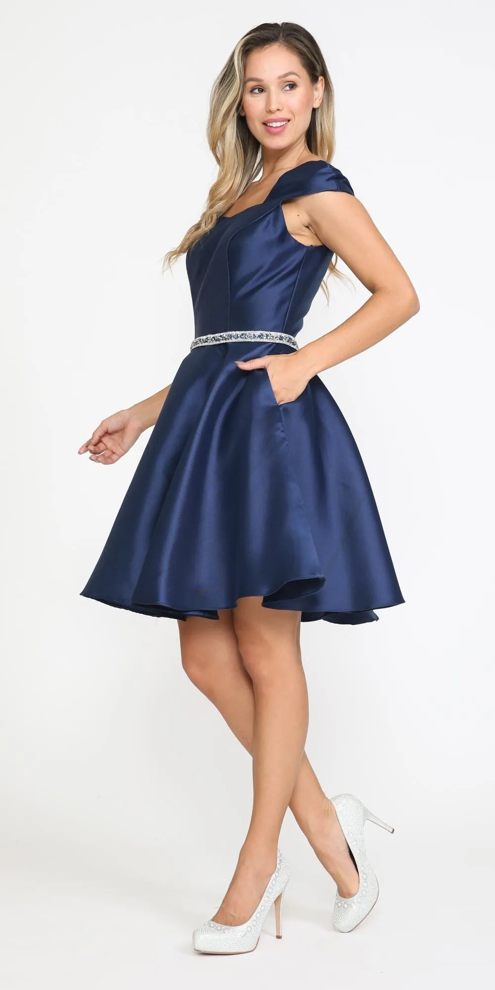 Poly USA 8416 Short A-Line Mikado Dress with Pockets