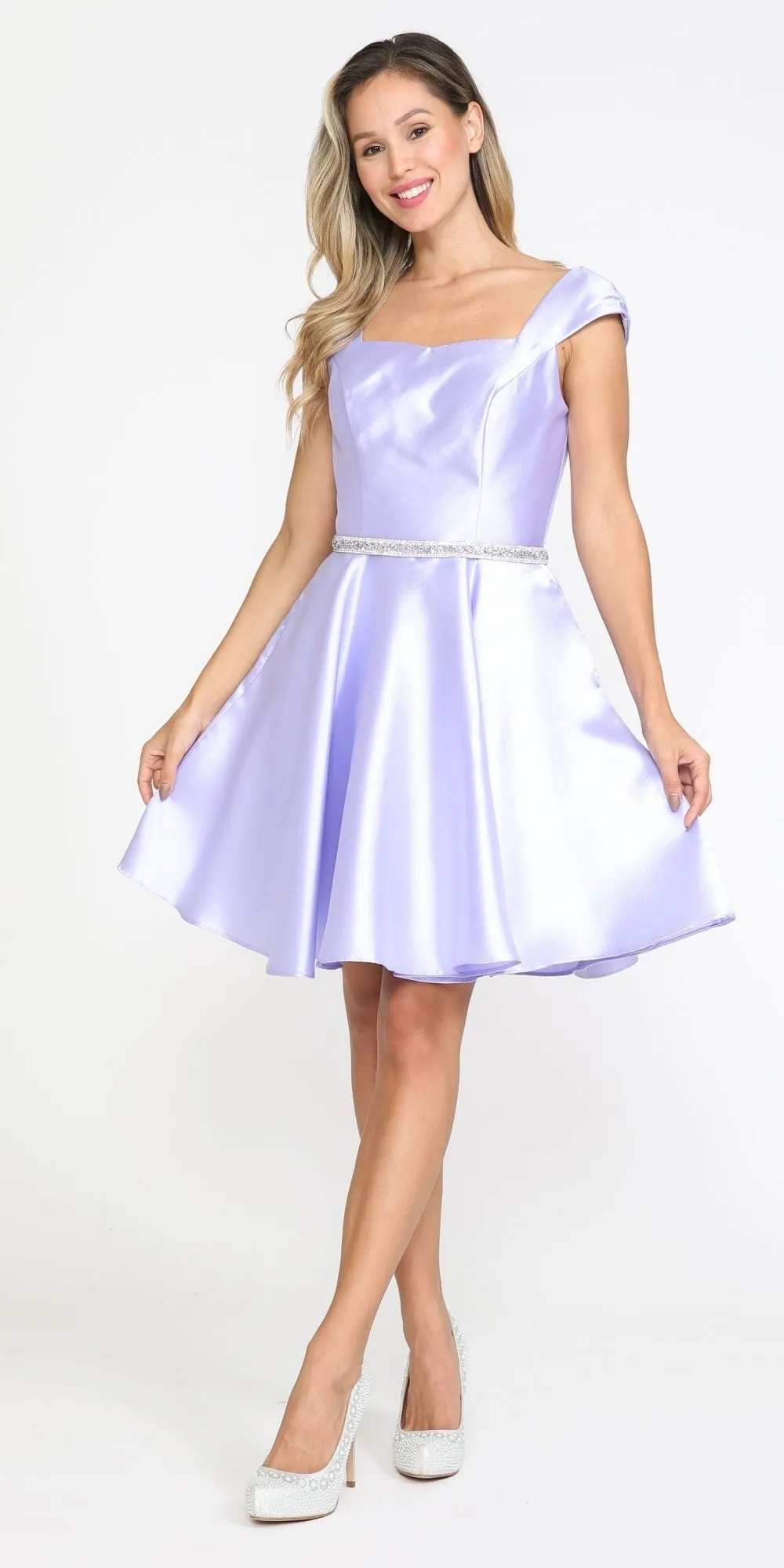 Poly USA 8416 Short A-Line Mikado Dress with Pockets