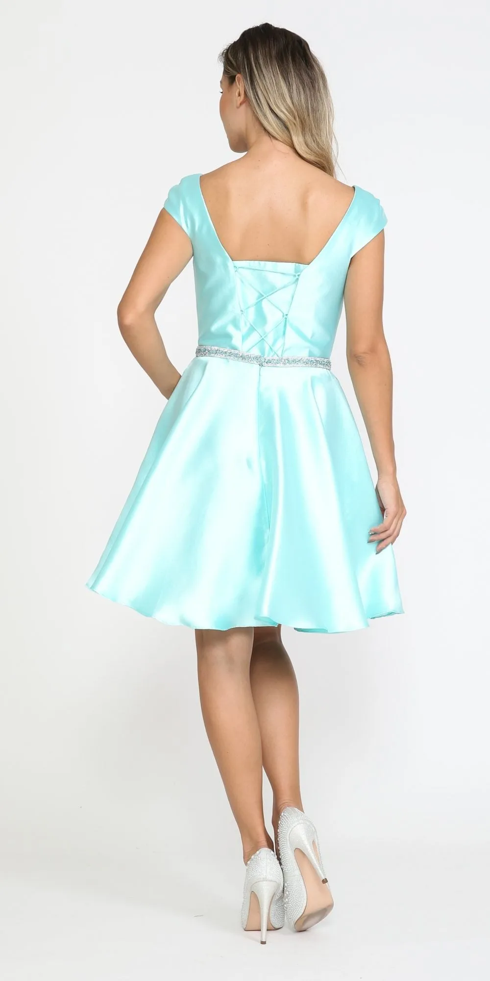 Poly USA 8416 Short A-Line Mikado Dress with Pockets