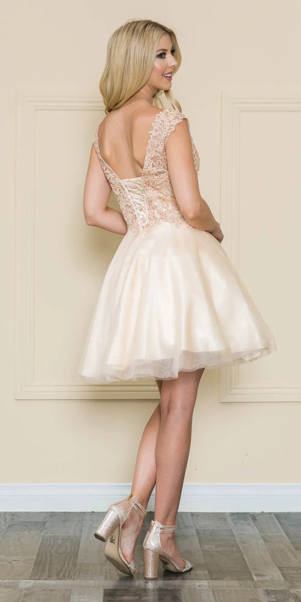 Poly USA 8902 Mesh Layered Skirt Dress Embroidery Top