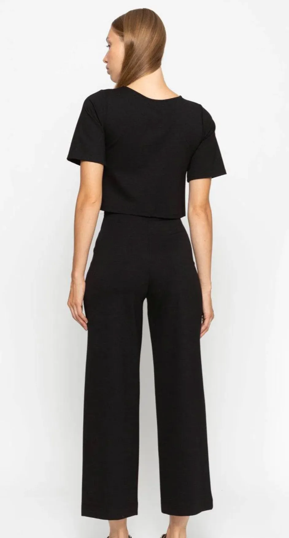 Ponte Knit Wide Leg Pant Cropped in Black