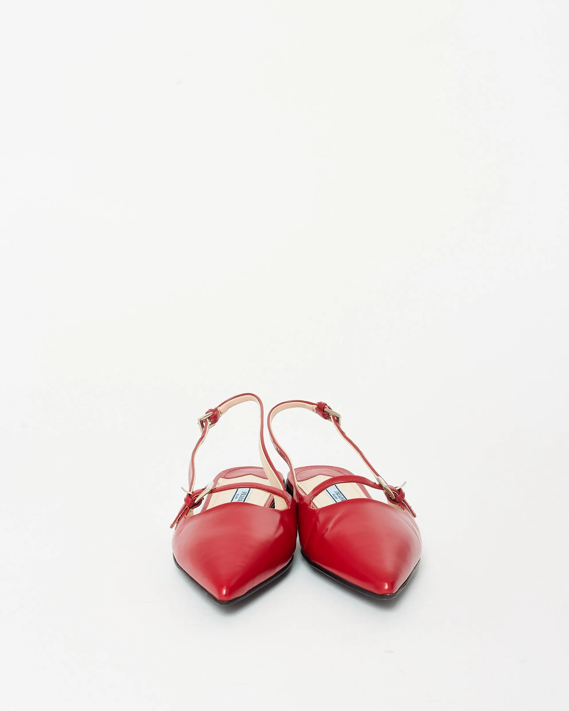 Prada Red Leather Slingback Buckle Flats - 36