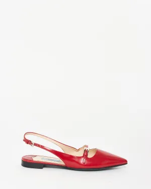 Prada Red Leather Slingback Buckle Flats - 36