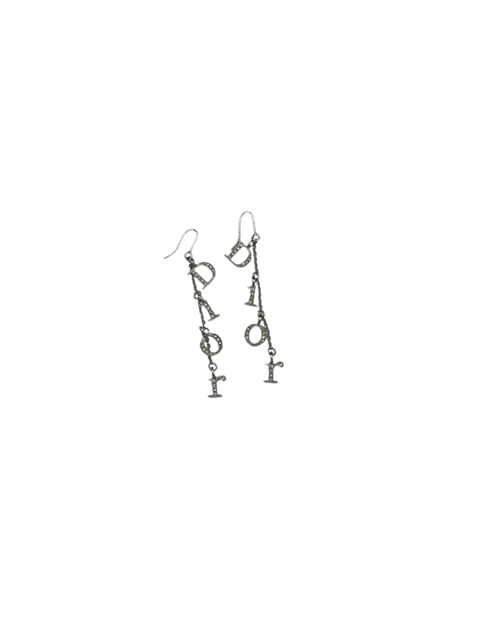 PRE-OWNED Silver Hardware Rhinestones Dangle Letters Earrings