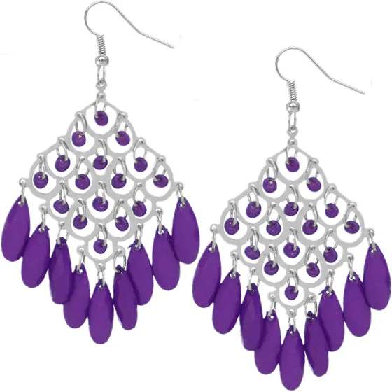 Purple Dangle Bead Chandelier Earrings