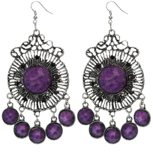 Purple Round Faceted Beaded Chandelier Earrings