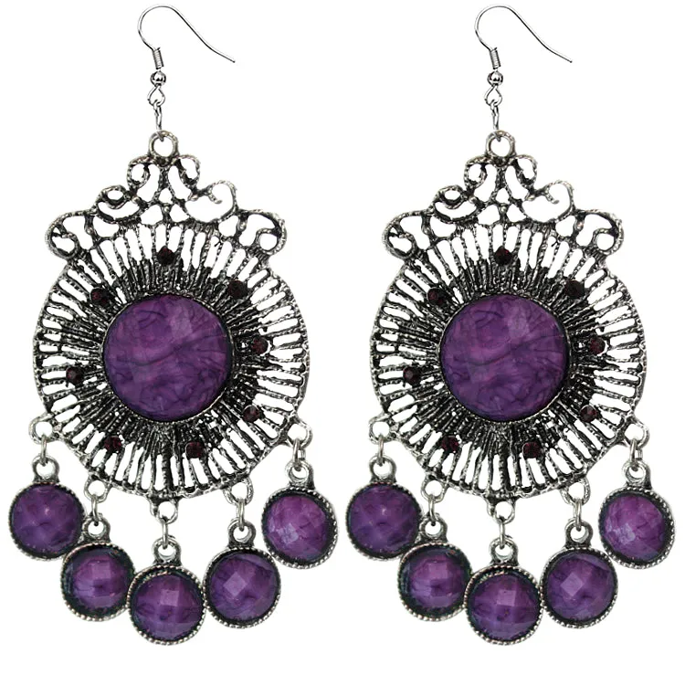 Purple Round Faceted Beaded Chandelier Earrings