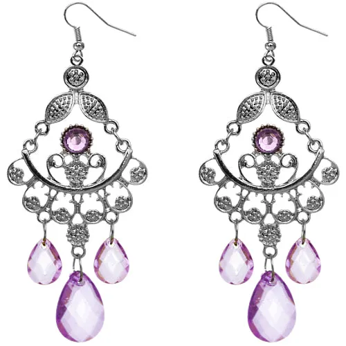 Purple Translucent Beaded Filigree Dangle Earrings