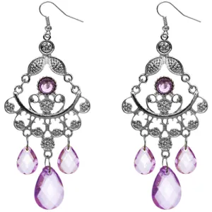 Purple Translucent Beaded Filigree Dangle Earrings