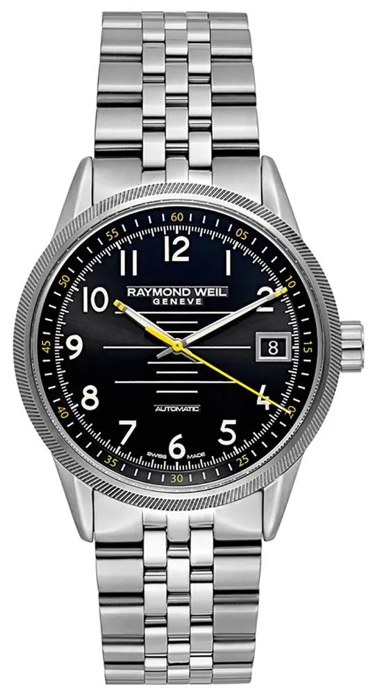 Raymond Weil Freelancer Stainless Steel Analog Automatic Mens Sports Watch Black Dial Calendar 2754-ST-05200