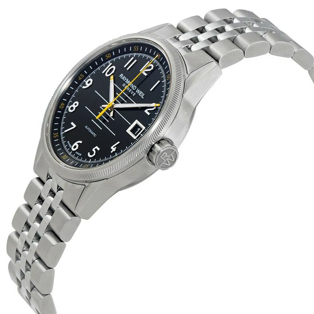 Raymond Weil Freelancer Stainless Steel Analog Automatic Mens Sports Watch Black Dial Calendar 2754-ST-05200