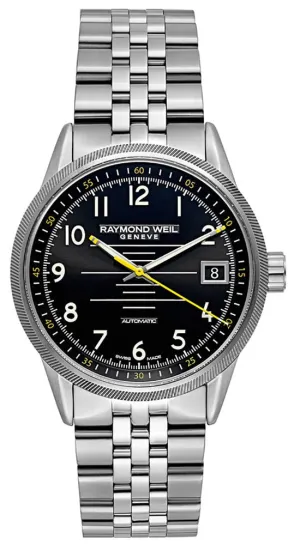 Raymond Weil Freelancer Stainless Steel Analog Automatic Mens Sports Watch Black Dial Calendar 2754-ST-05200
