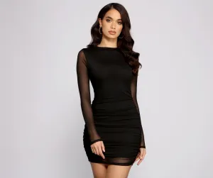 Ready and Ruched Charming Mesh Mini Dress