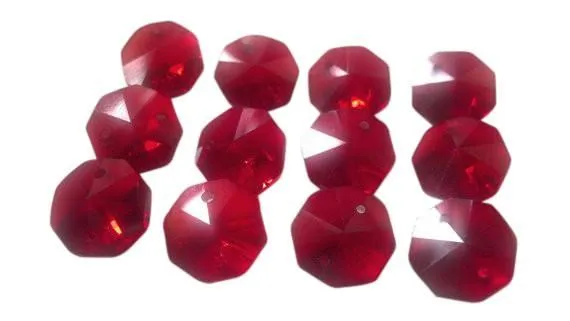 Red 14mm Octagon Beads Chandelier Crystals 2 Holes