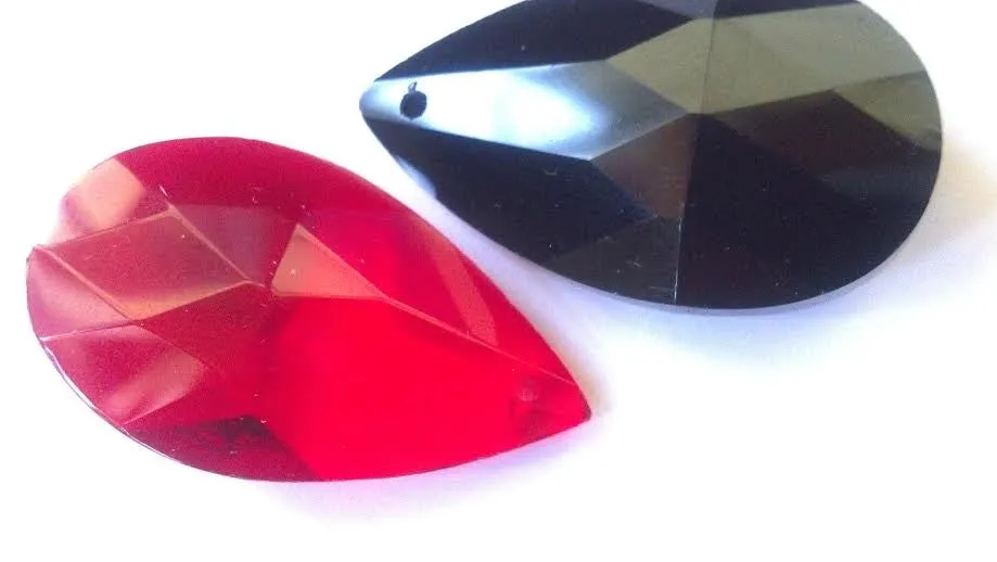Red and Black Teardrop Chandelier Crystals, 38mm Pack of 6