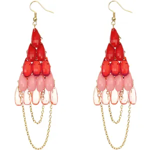Red Faceted Drop Chain Chandelier Earrings
