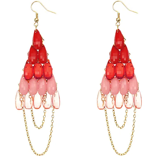 Red Faceted Drop Chain Chandelier Earrings