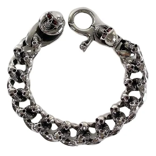 Red Garnet Eyes 925 Sterling Silver Skull Bracelet