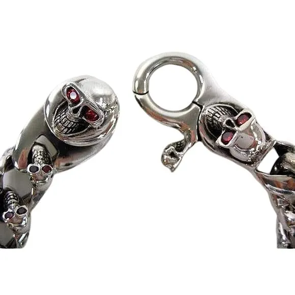 Red Garnet Eyes 925 Sterling Silver Skull Bracelet