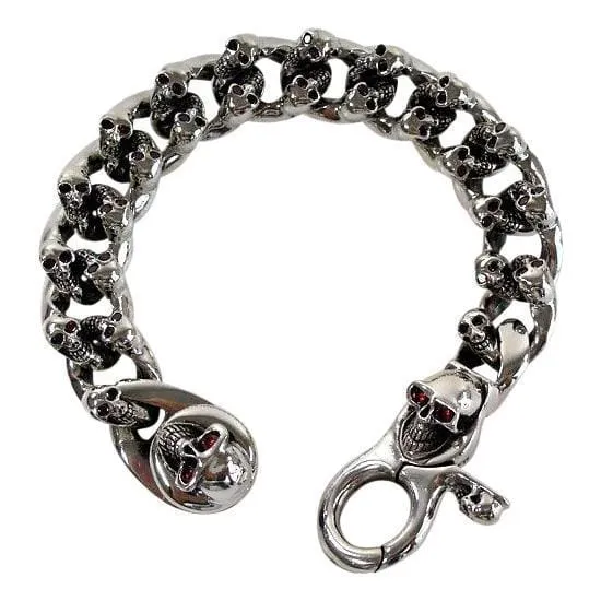 Red Garnet Eyes 925 Sterling Silver Skull Bracelet