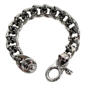 Red Garnet Eyes 925 Sterling Silver Skull Bracelet