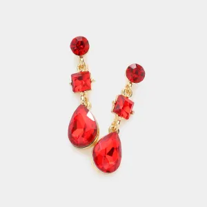 Red Multi Stone Dangle Pageant Earrings | Small Red Dangle Earrings |  610747