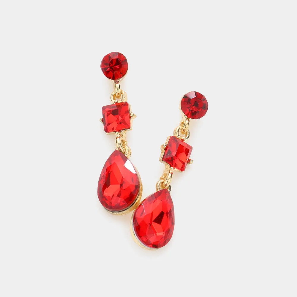 Red Multi Stone Dangle Pageant Earrings | Small Red Dangle Earrings |  610747
