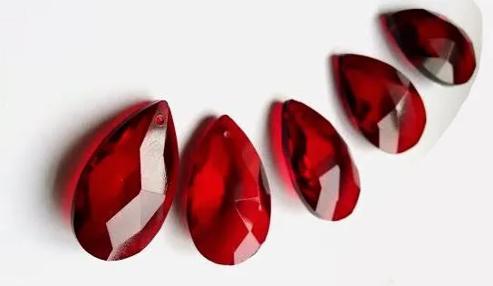 Red Teardrops Chandelier Crystals Prisms, Pack of 5